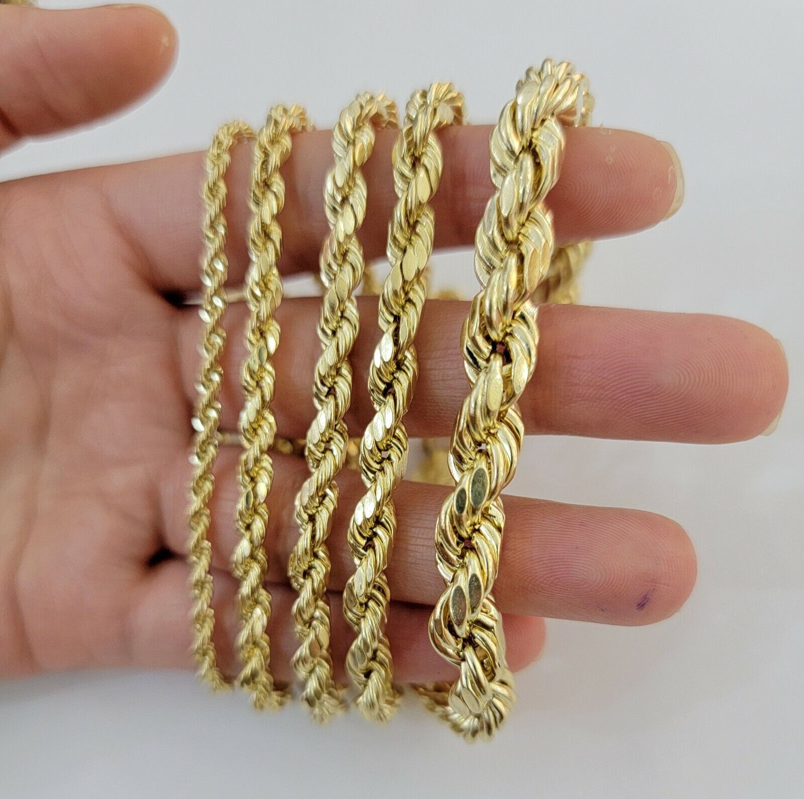 Solid 10k Yellow Gold Rope bracelet 7" 7.5" 8" 8.5" 9" Men Women 3mm - 9mm REAL - Reva Jeweler