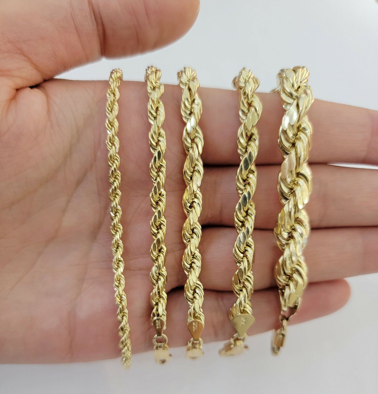 Solid 10k Yellow Gold Rope bracelet 7" 7.5" 8" 8.5" 9" Men Women 3mm - 9mm REAL - Reva Jeweler
