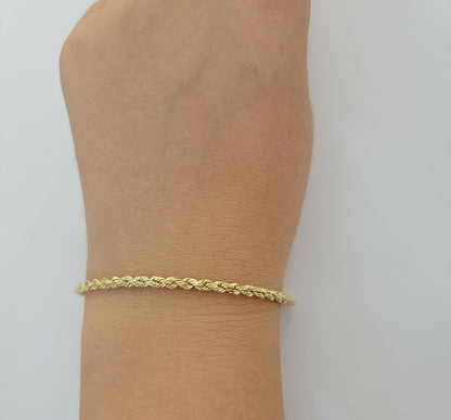 Solid 10k Yellow Gold Rope bracelet 7" 7.5" 8" 8.5" 9" Men Women 3mm - 9mm REAL - Reva Jeweler