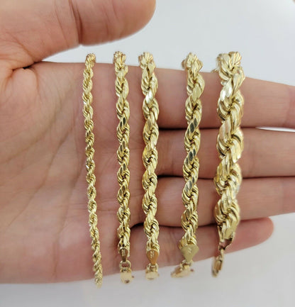 Solid 10k Yellow Gold Rope bracelet 7" 7.5" 8" 8.5" 9" Men Women 3mm - 9mm REAL - Reva Jeweler