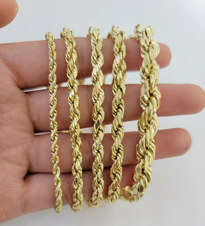 Solid 10k Yellow Gold Rope bracelet 7" 7.5" 8" 8.5" 9" Men Women 3mm - 9mm REAL - Reva Jeweler