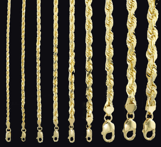 Solid 10k Yellow Gold Rope Chain 1mm - 10mm Diamond Cut Pendant Necklace16" - 30" - Reva Jeweler