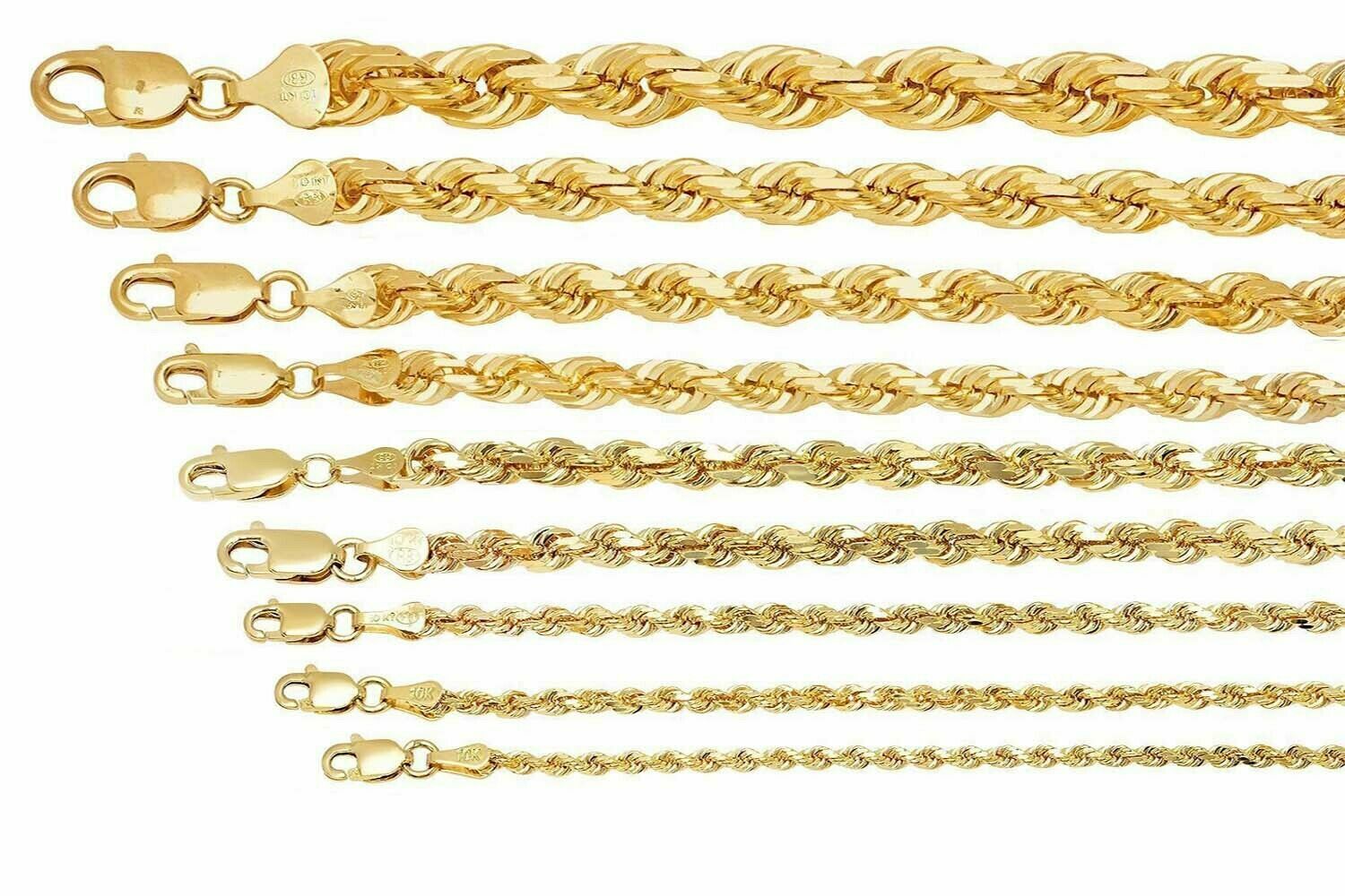 Solid 10k Yellow Gold Rope Chain 1mm - 10mm Diamond Cut Pendant Necklace16" - 30" - Reva Jeweler