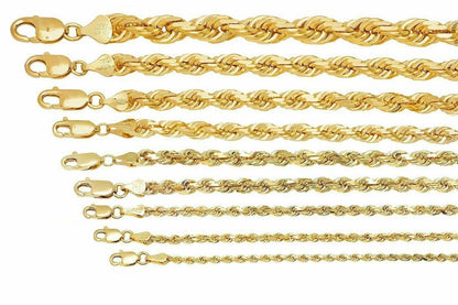 Solid 10k Yellow Gold Rope Chain 1mm - 10mm Diamond Cut Pendant Necklace16" - 30" - Reva Jeweler