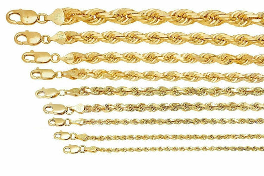Solid 10k Yellow Gold Rope Chain 1mm - 10mm Diamond Cut Pendant Necklace16" - 30" - Reva Jeweler