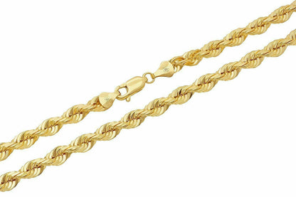 Solid 10k Yellow Gold Rope Chain 1mm - 10mm Diamond Cut Pendant Necklace16" - 30" - Reva Jeweler