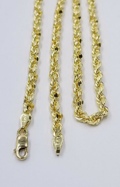 SOLID 10k Yellow Gold Rope Chain Diamond Cut 4mm 18" Ladies Brand new Chain Real - Reva Jeweler
