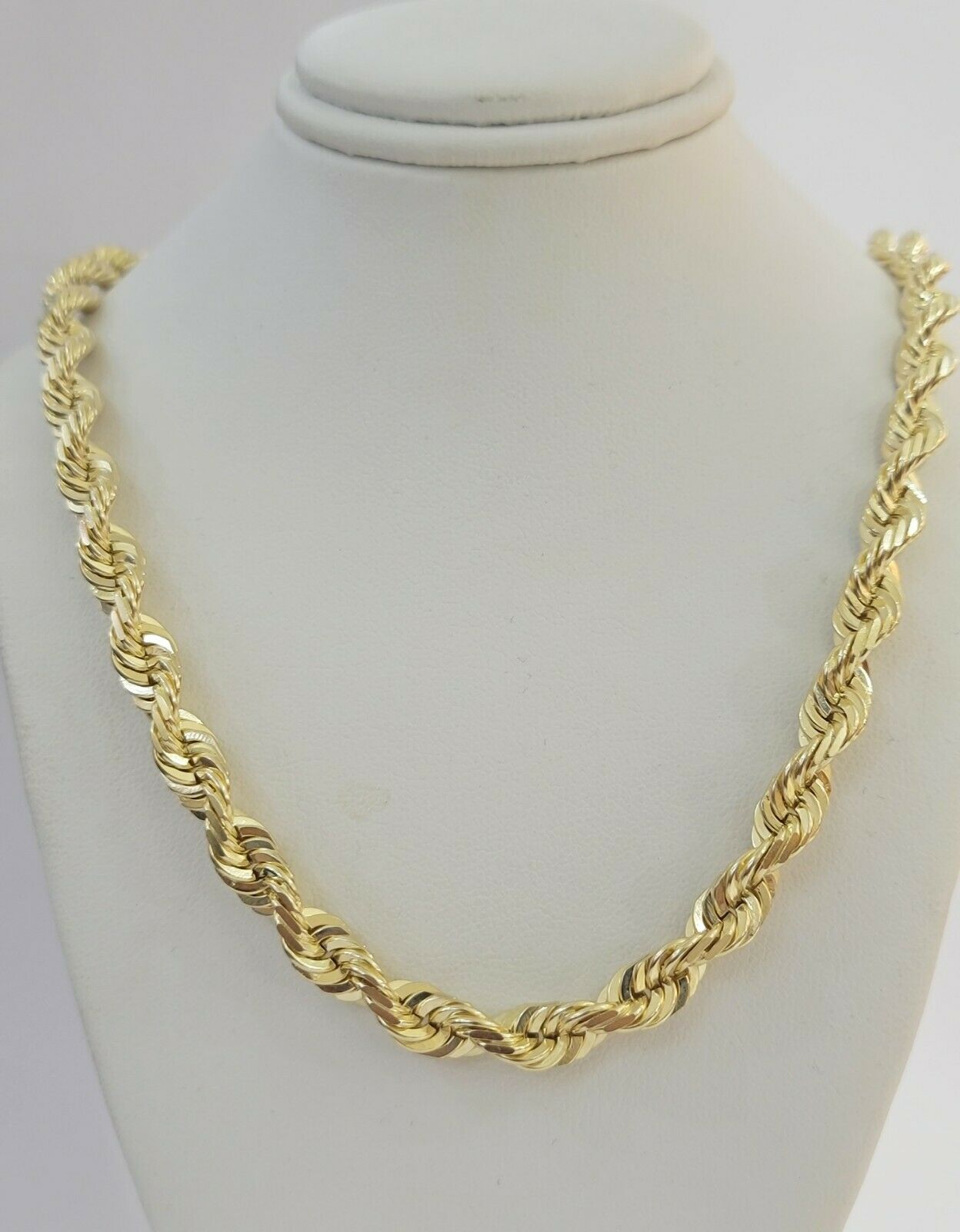 Solid 10k Yellow Gold Rope Chain Pendant Necklace 4mm - 10mm Diamond Cut 18" - 30" - Reva Jeweler
