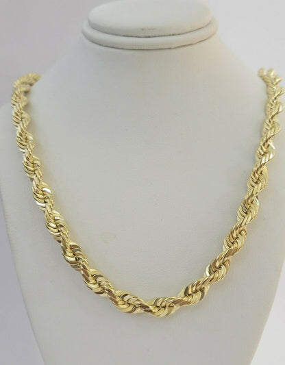 Solid 10k Yellow Gold Rope Chain Pendant Necklace 4mm - 10mm Diamond Cut 18" - 30" - Reva Jeweler