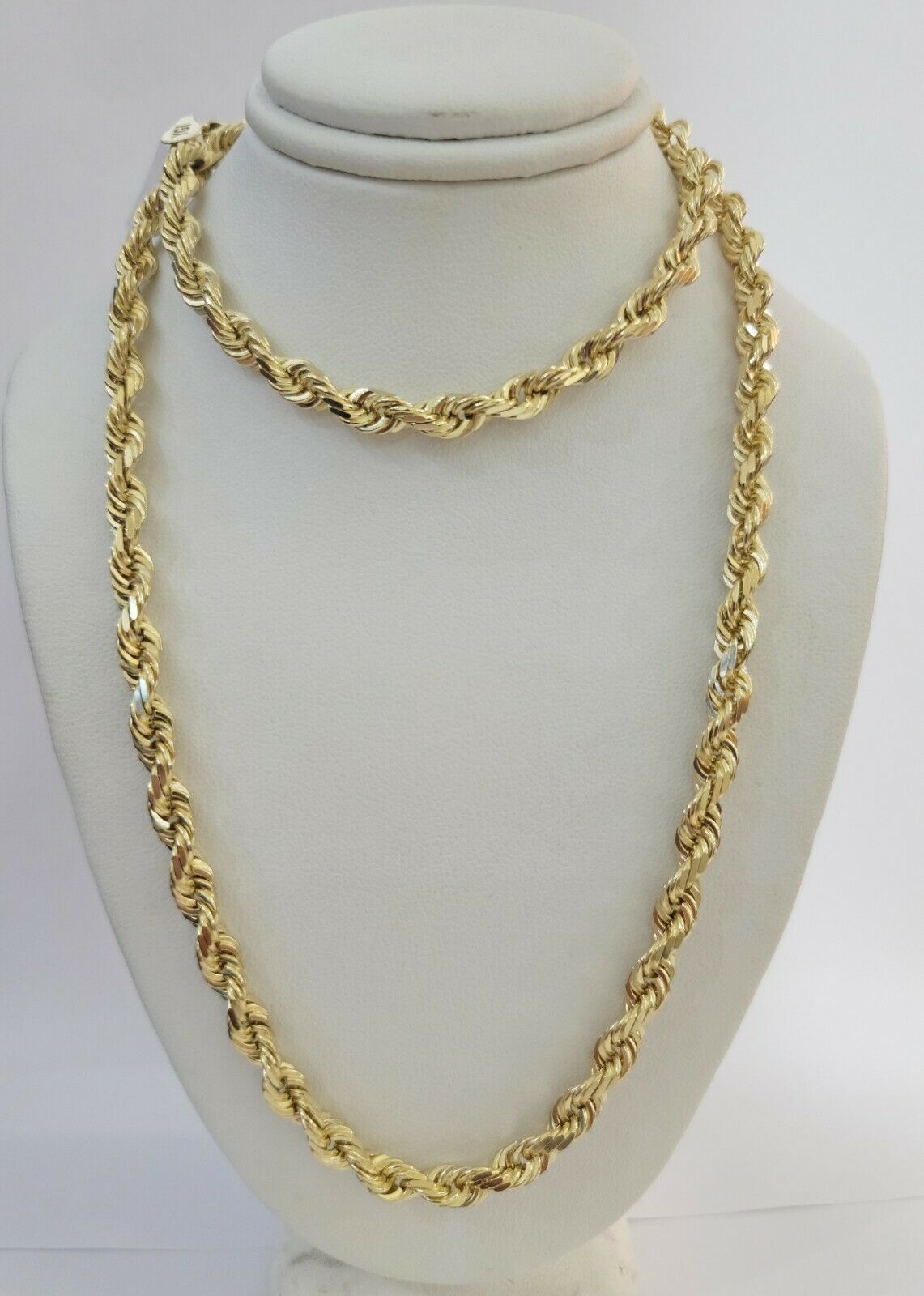 Solid 10k Yellow Gold Rope Chain Pendant Necklace 4mm - 10mm Diamond Cut 18" - 30" - Reva Jeweler