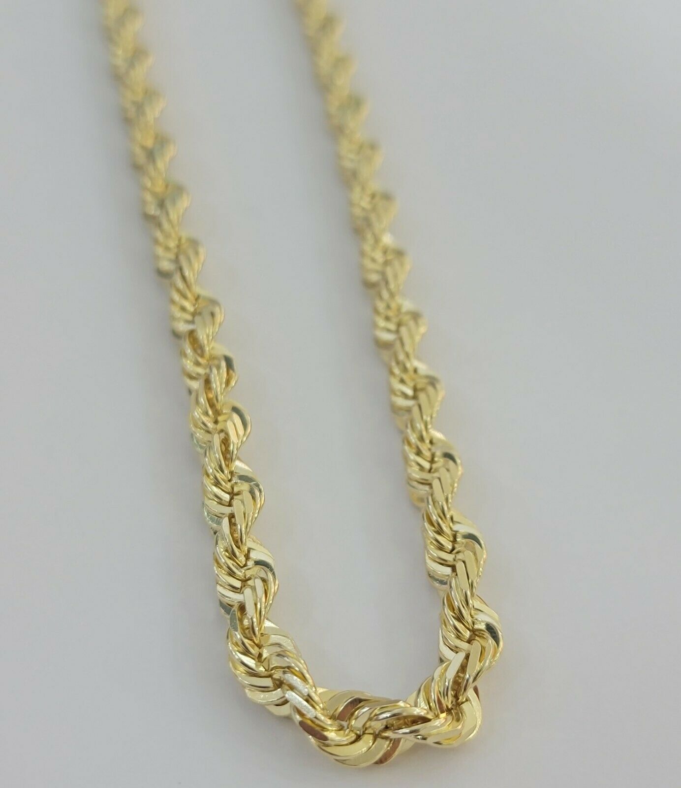Solid 10k Yellow Gold Rope Chain Pendant Necklace 4mm - 10mm Diamond Cut 18" - 30" - Reva Jeweler