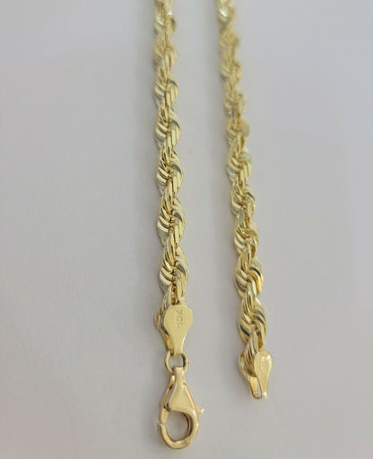 Solid 10k Yellow Gold Rope Chain Pendant Necklace 4mm - 10mm Diamond Cut 18" - 30" - Reva Jeweler