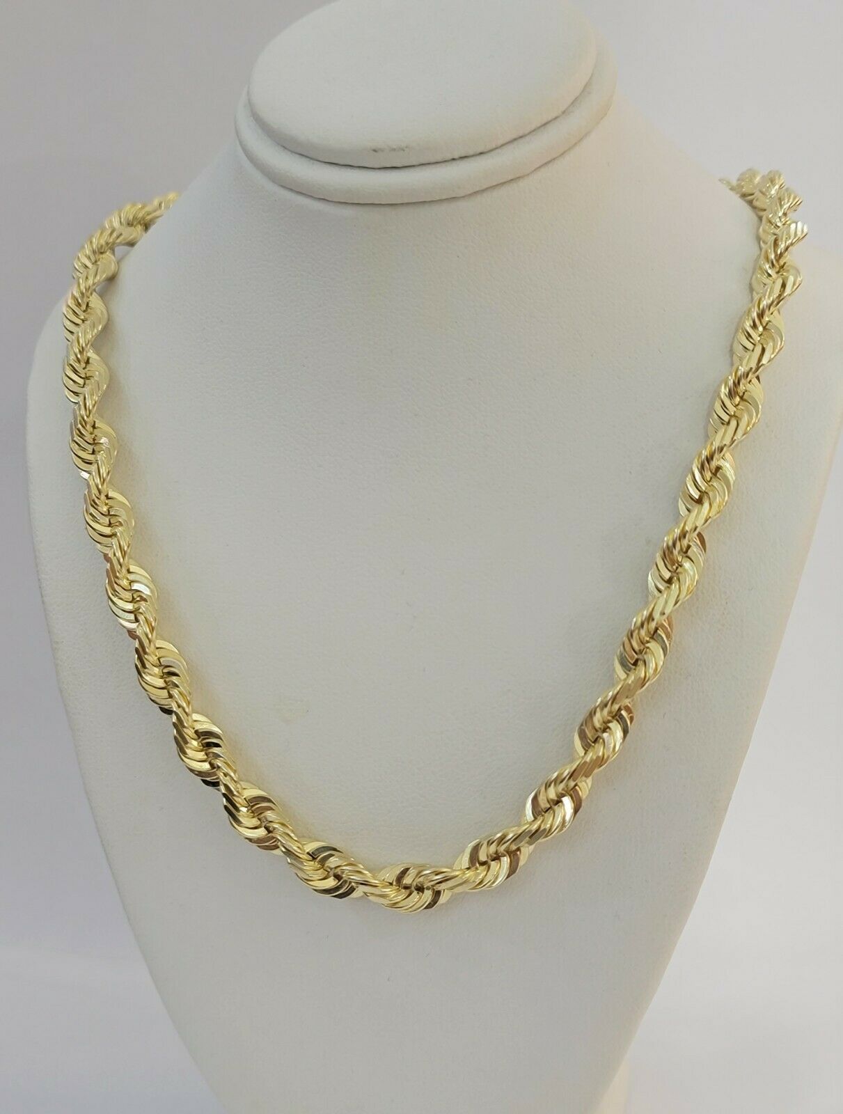 Solid 10k Yellow Gold Rope Chain Pendant Necklace 4mm - 10mm Diamond Cut 18" - 30" - Reva Jeweler