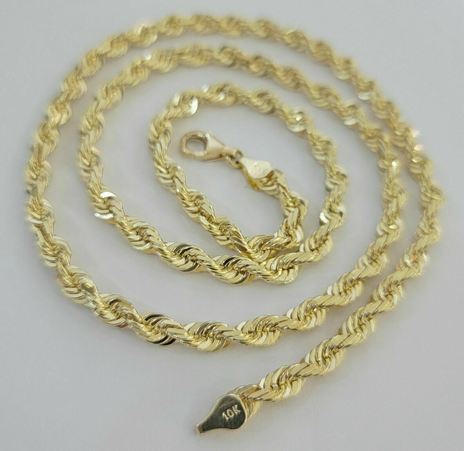 Solid 10k Yellow Gold Rope Chain Pendant Necklace 4mm - 10mm Diamond Cut 18" - 30" - Reva Jeweler
