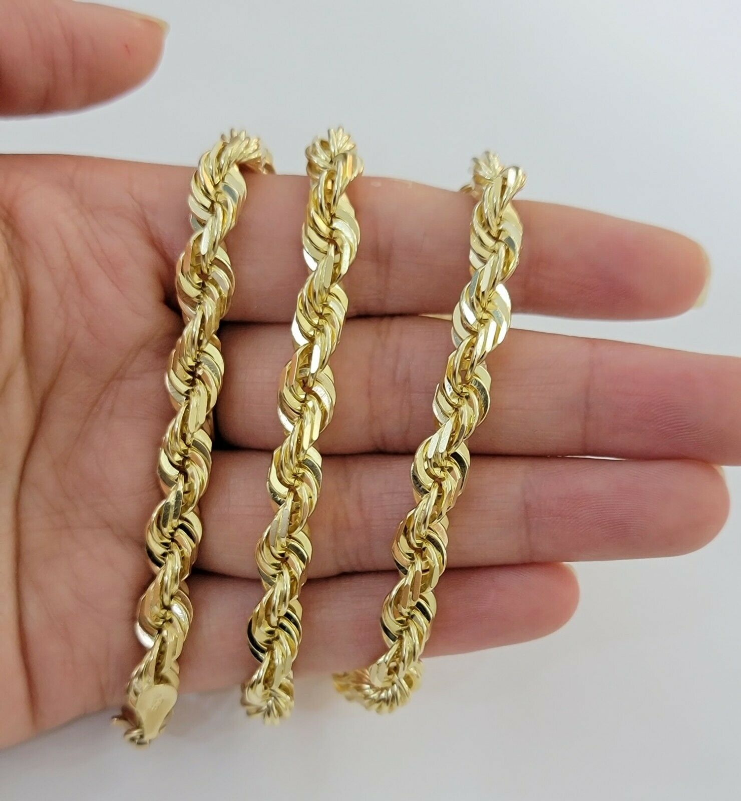 Solid 10k Yellow Gold Rope Chain Pendant Necklace 4mm - 10mm Diamond Cut 18" - 30" - Reva Jeweler