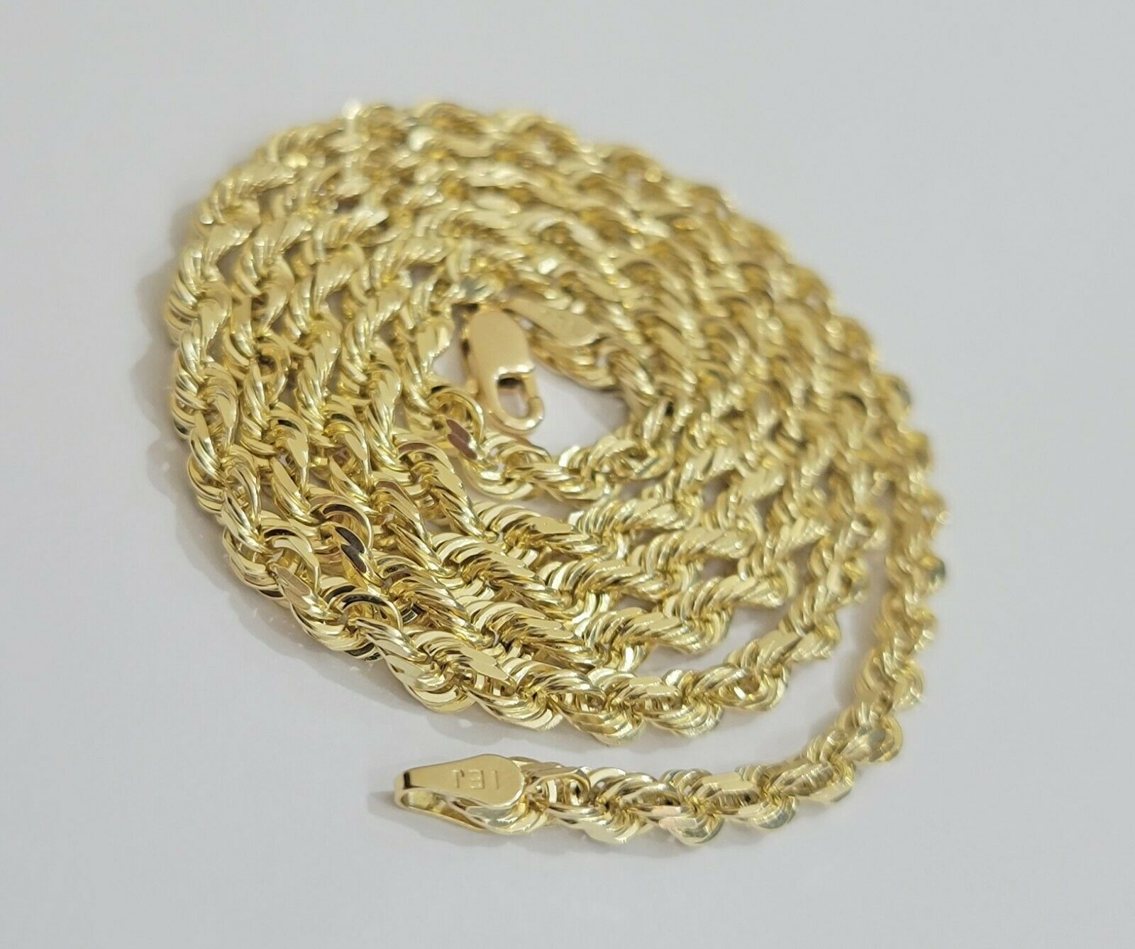 SOLID 10k Yellow Gold Rope Necklace Chain 4mm 18" - 30 Inch REAL 10KT Gold - Reva Jeweler