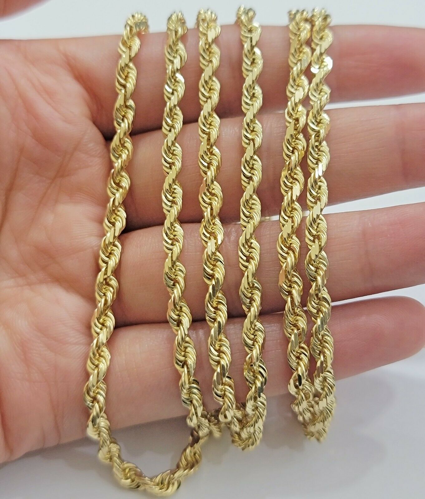 SOLID 10k Yellow Gold Rope Necklace Chain 4mm 18" - 30 Inch REAL 10KT Gold - Reva Jeweler