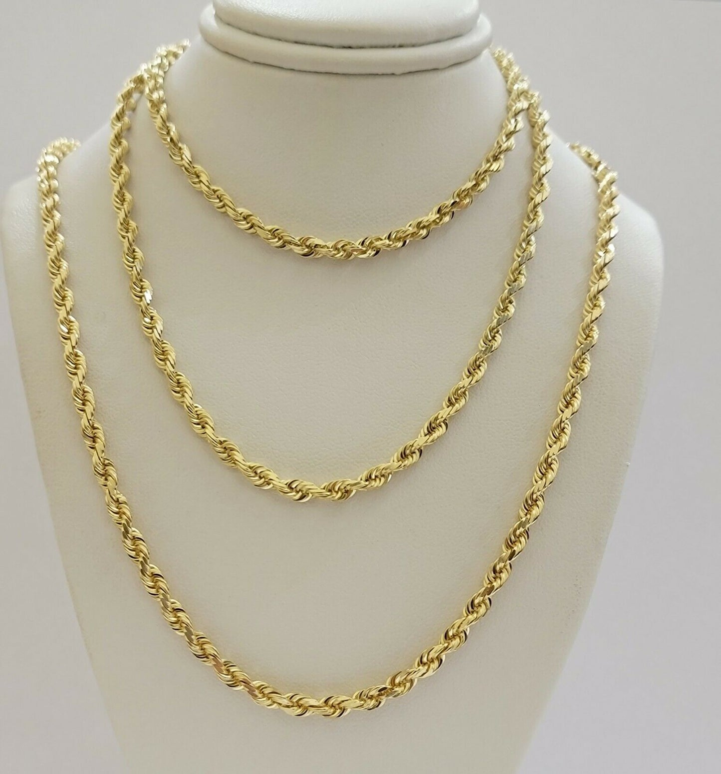 SOLID 10k Yellow Gold Rope Necklace Chain 4mm 18" - 30 Inch REAL 10KT Gold - Reva Jeweler