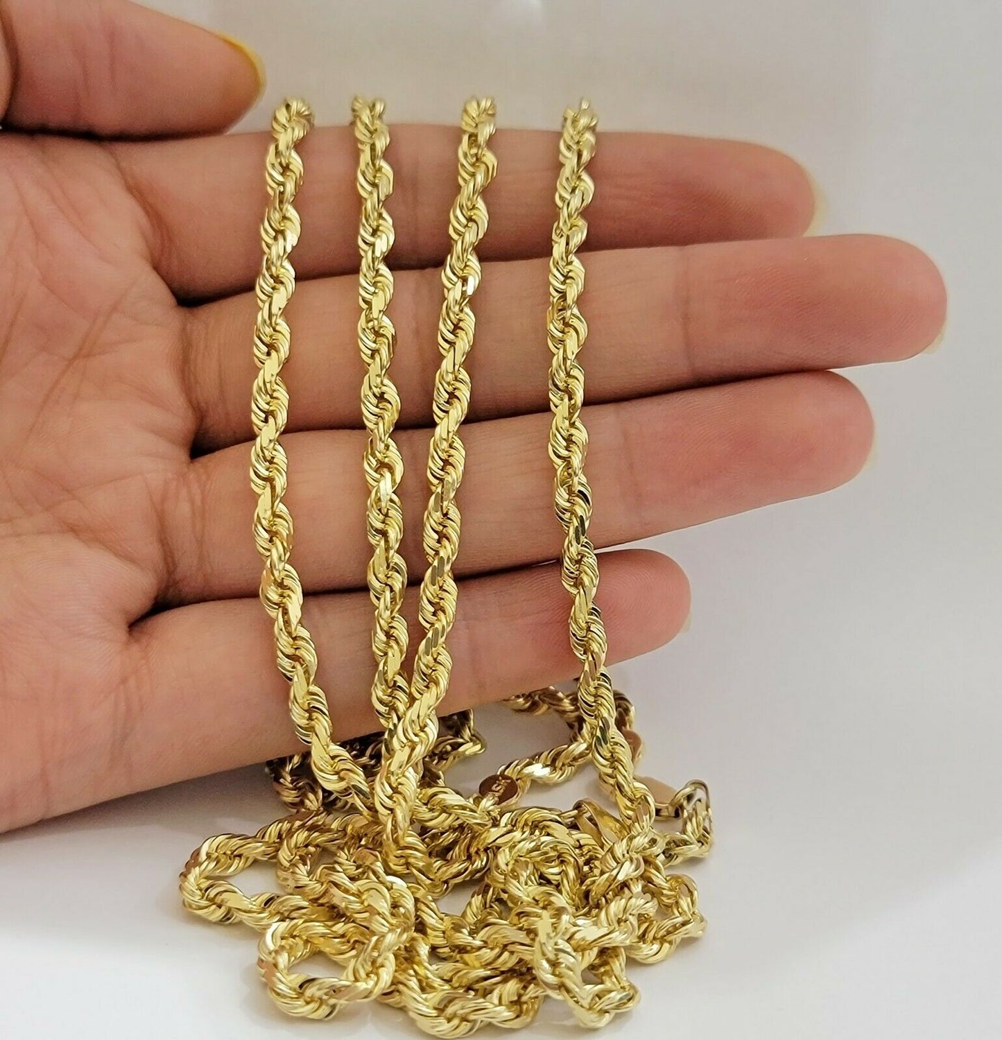 SOLID 10k Yellow Gold Rope Necklace Chain 4mm 18" - 30 Inch REAL 10KT Gold - Reva Jeweler