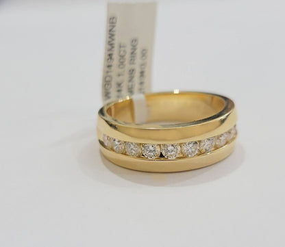 Solid 14k Gold 1CT Diamond Mens Band Wedding Engagement Ring REAL 14kt Yellow Gd - Reva Jeweler