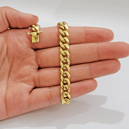 Solid 14k Gold Bracelet 7mm Miami Cuban Link 7.5 Inch Real 14kt Yellow Gold Mens - Reva Jeweler