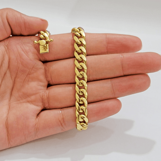 Solid 14k Gold Bracelet 7mm Miami Cuban Link 7.5 Inch Real 14kt Yellow Gold Mens - Reva Jeweler