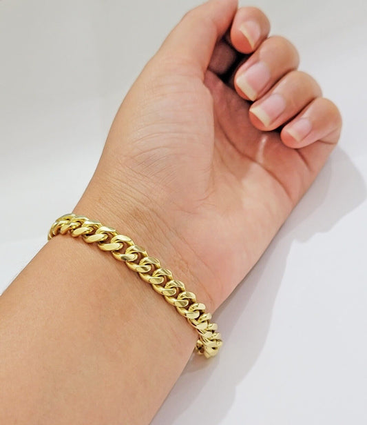 Solid 14k Gold Bracelet 7mm Miami Cuban Link 7.5 Inch Real 14kt Yellow Gold Mens - Reva Jeweler
