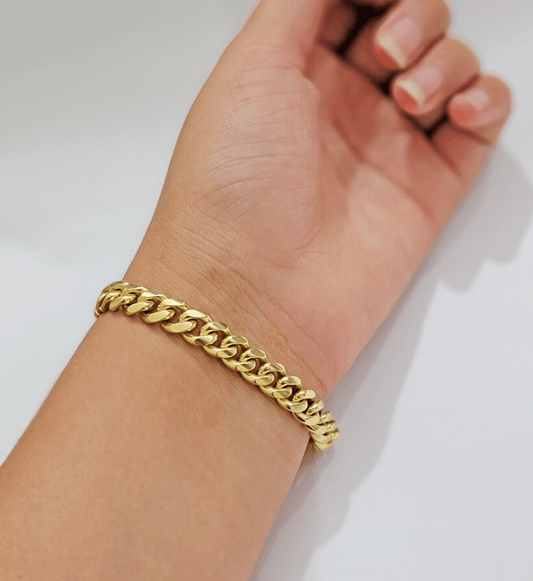 Solid 14k Gold Bracelet 7mm Miami Cuban Link 8" Inch Real 14kt Yellow Gold Mens - Reva Jeweler