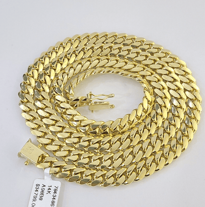 Solid 14k Gold Chain 7mm 22 Inch Miami Cuban Link Necklace HEAVY Real Gold Sale - Reva Jeweler