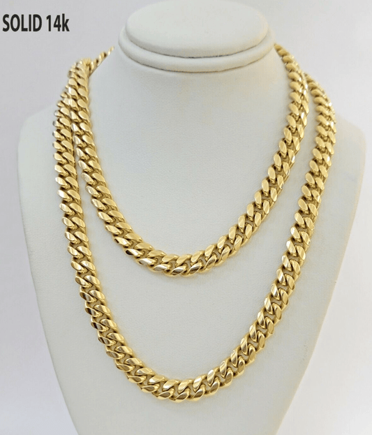 Solid 14k Gold Chain 7mm 22 Inch Miami Cuban Link Necklace Real 14kt Mens - Reva Jeweler