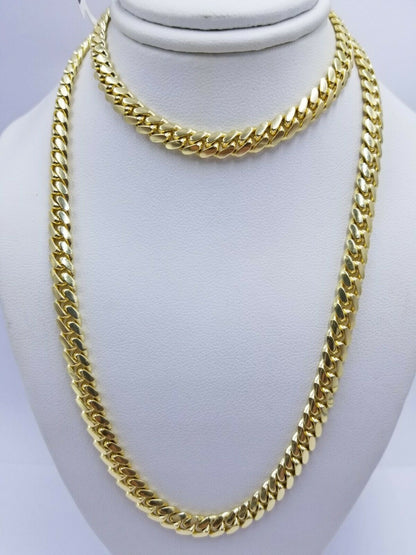 Solid 14k Gold Chain Necklace 22" Miami Cuban Link 6mm men Women 14kt Yellow Gol - Reva Jeweler