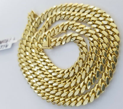 Solid 14k Gold Chain Necklace 22" Miami Cuban Link 6mm men Women 14kt Yellow Gol - Reva Jeweler