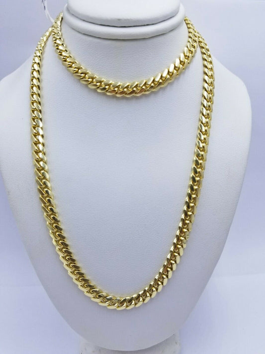 Solid 14k Gold Chain Necklace 22" Miami Cuban Link 6mm men Women 14kt Yellow Gol - Reva Jeweler