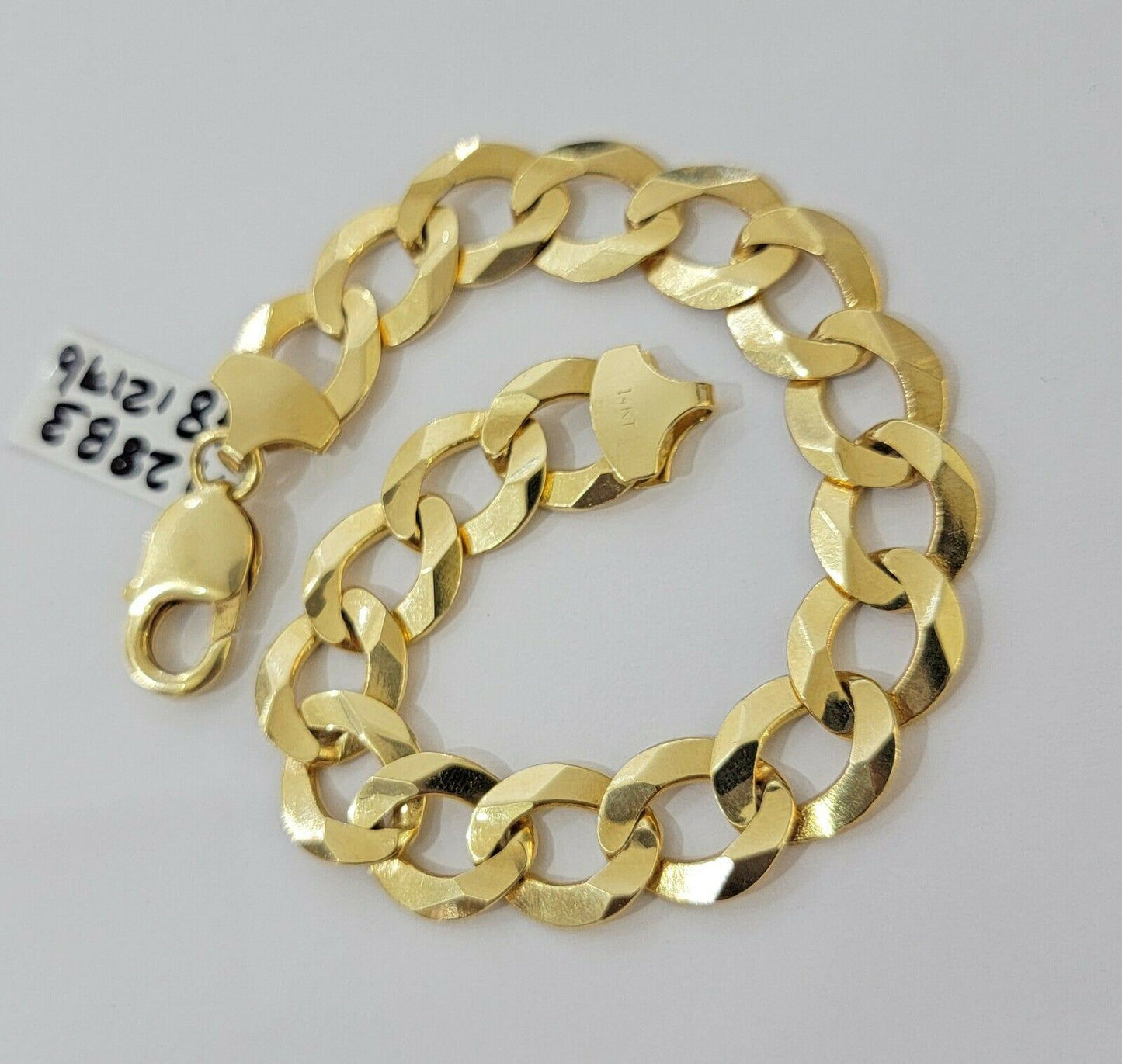 Solid 14k Gold Cuban Curb link Bracelet 8" 13.5mm 14kt Yellow Gold SOLID,Lobster - Reva Jeweler