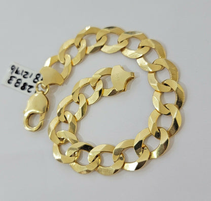 Solid 14k Gold Cuban Curb link Bracelet 8" 13.5mm 14kt Yellow Gold SOLID,Lobster - Reva Jeweler