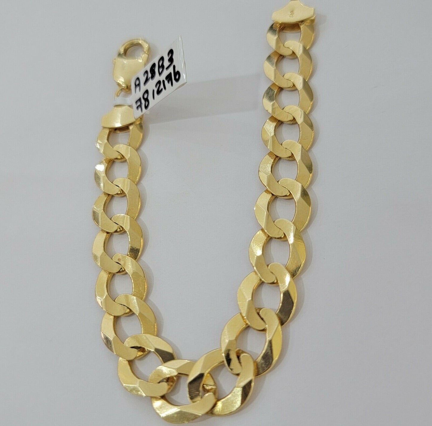 Solid 14k Gold Cuban Curb link Bracelet 8" 13.5mm 14kt Yellow Gold SOLID,Lobster - Reva Jeweler
