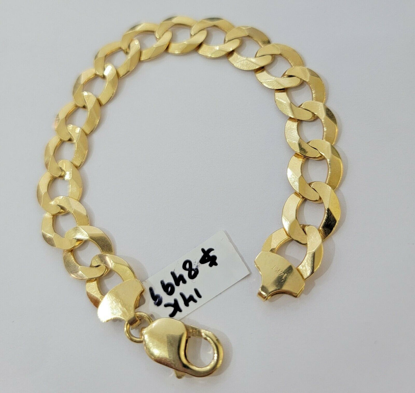 Solid 14k Gold Cuban Curb link Bracelet 8" 13.5mm 14kt Yellow Gold SOLID,Lobster - Reva Jeweler