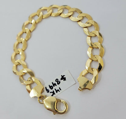 Solid 14k Gold Cuban Curb link Bracelet 8" 13.5mm 14kt Yellow Gold SOLID,Lobster - Reva Jeweler