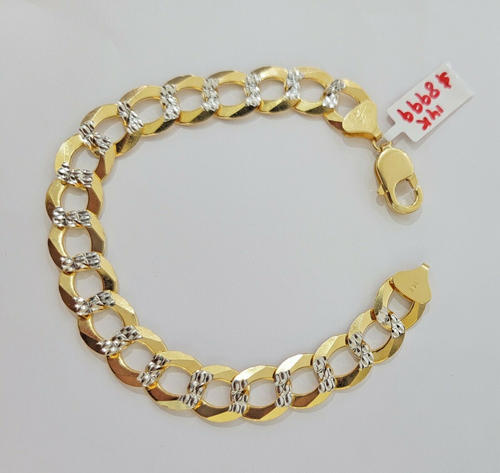 Solid 14k Gold Cuban Curb link Bracelet 9" 13.5mm 14kt Yellow Gold Diamond Cut - Reva Jeweler