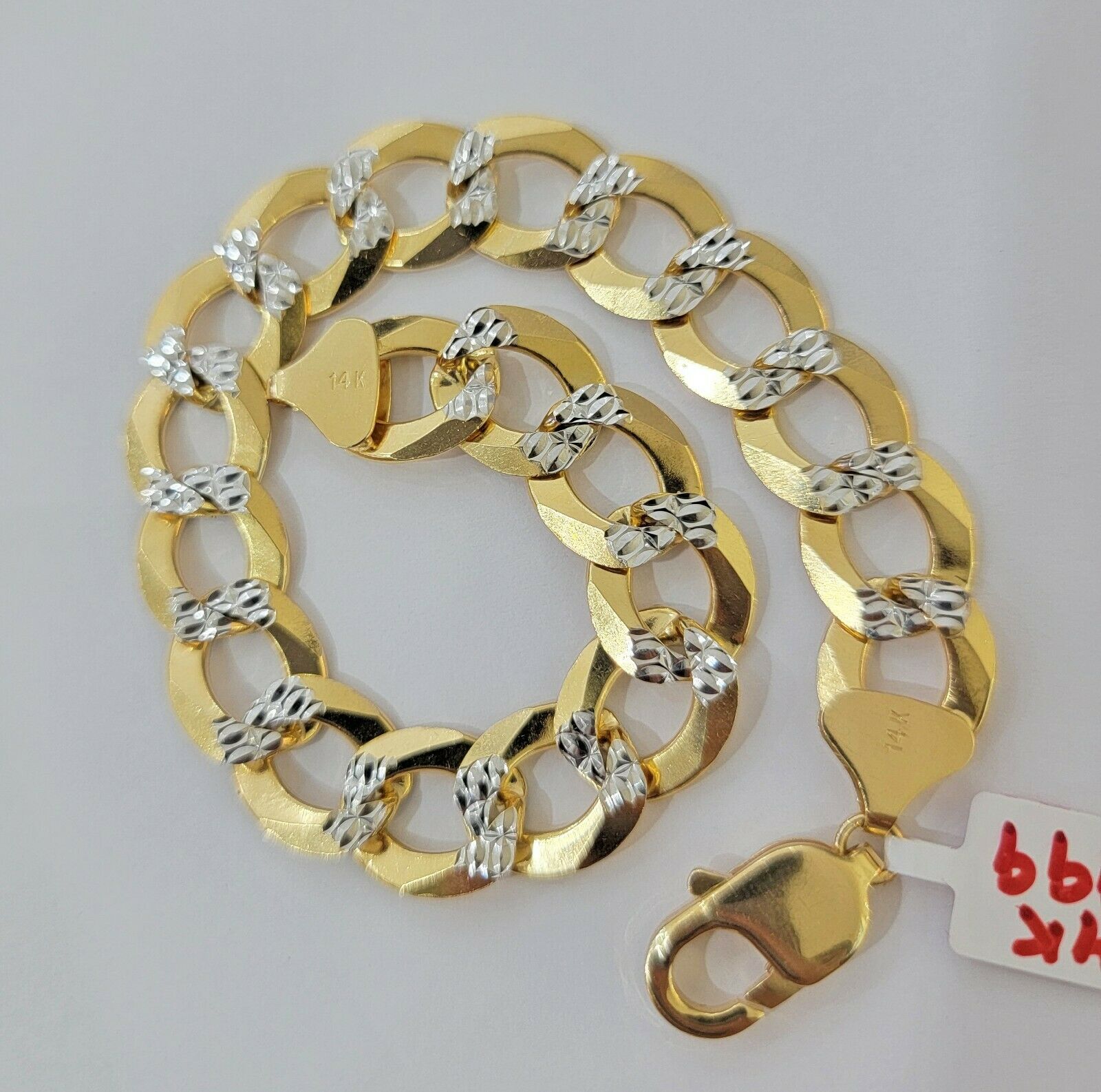 Solid 14k Gold Cuban Curb link Bracelet 9" 13.5mm 14kt Yellow Gold Diamond Cut - Reva Jeweler