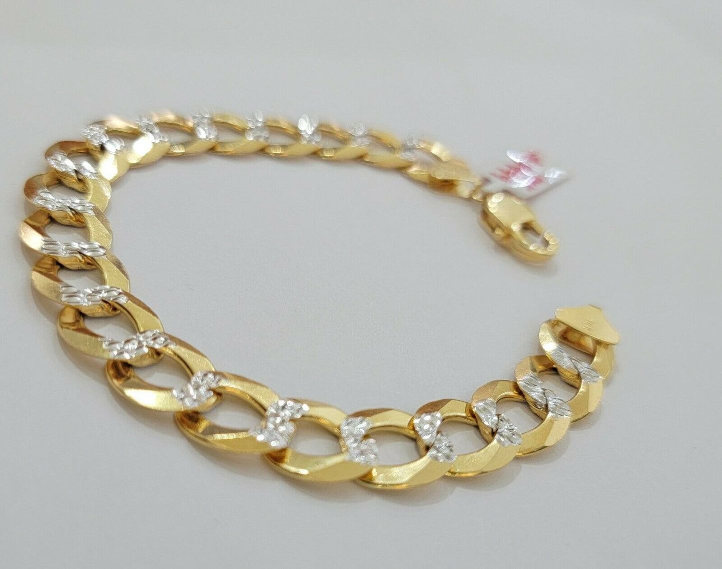 Solid 14k Gold Cuban Curb link Bracelet 9" 13.5mm 14kt Yellow Gold Diamond Cut - Reva Jeweler