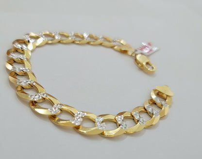 Solid 14k Gold Cuban Curb link Bracelet 9" 13.5mm 14kt Yellow Gold Diamond Cut - Reva Jeweler