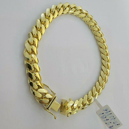 Solid 14k Gold Miami Cuban Link Bracelet 8.5" 9mm 14kt Yellow Gold Real 14kt MEN - Reva Jeweler