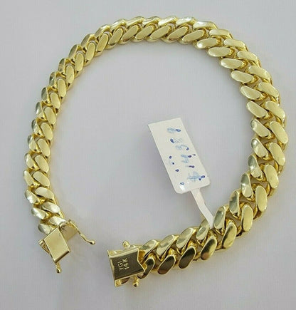 Solid 14k Gold Miami Cuban Link Bracelet 8.5" 9mm 14kt Yellow Gold Real 14kt MEN - Reva Jeweler