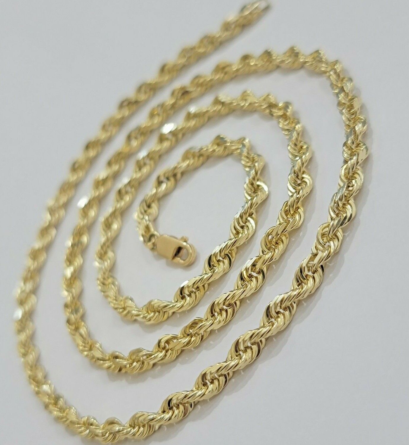 Solid 14k Gold Rope Chain Necklace 4mm 18" - 30" Inch REAL 14KT Yellow Gold - Reva Jeweler