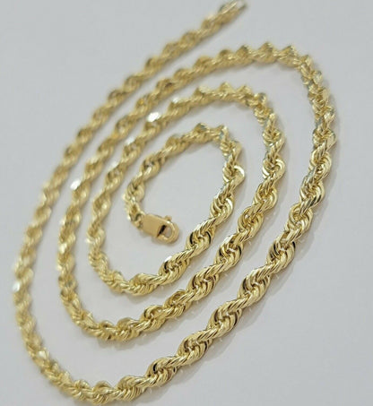 Solid 14k Gold Rope Chain Necklace 4mm 18" - 30" Inch REAL 14KT Yellow Gold - Reva Jeweler
