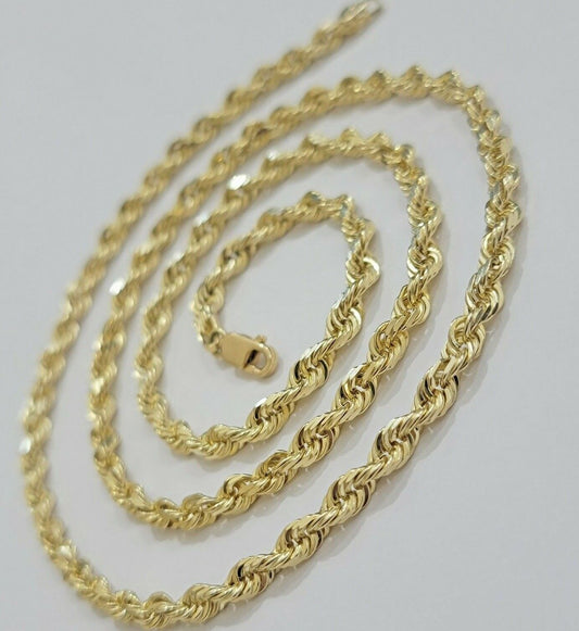 Solid 14k Gold Rope Chain Necklace 4mm 18" - 30" Inch REAL 14KT Yellow Gold - Reva Jeweler
