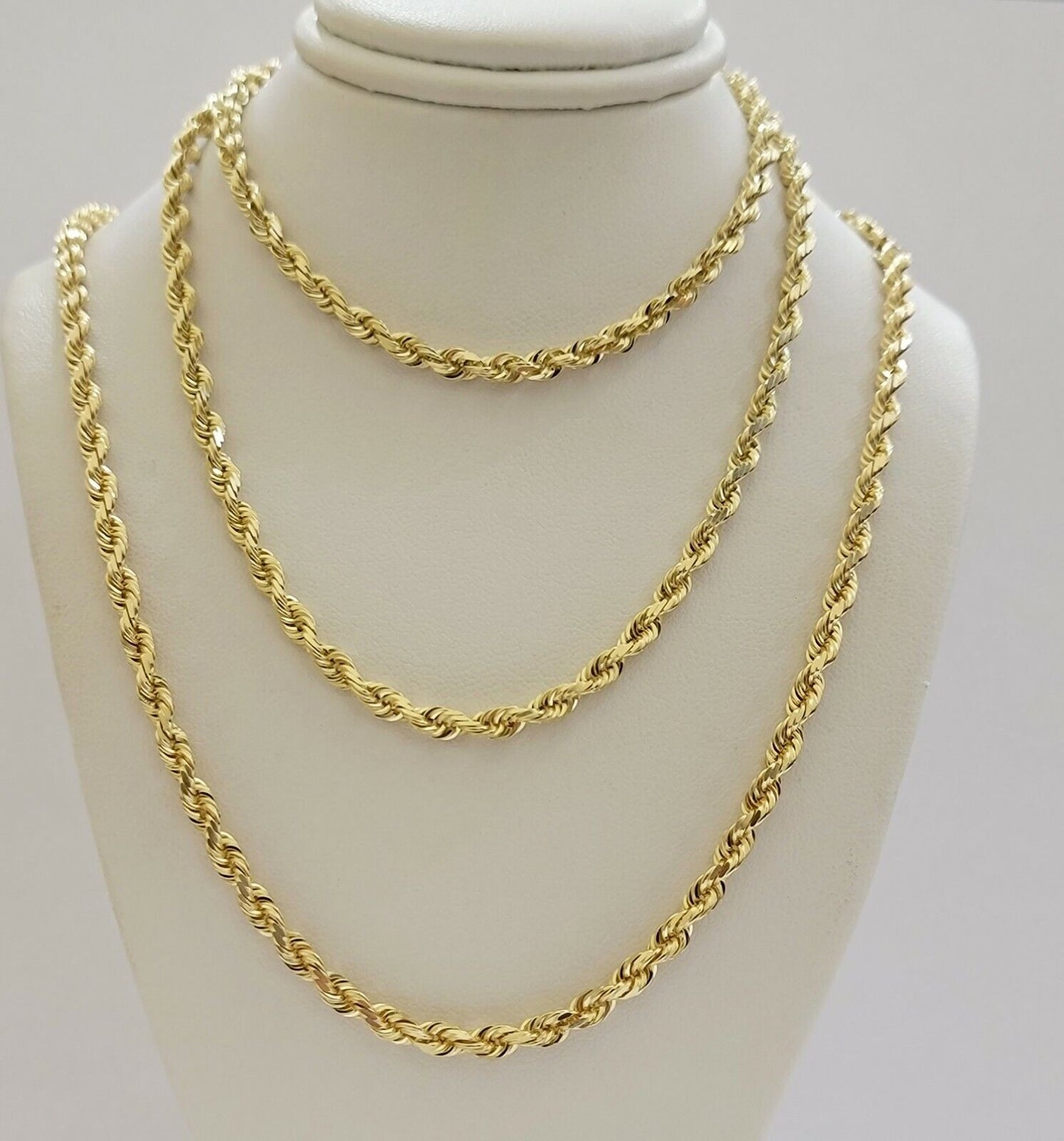 Solid 14k Gold Rope Chain Necklace 4mm 18" - 30" Inch REAL 14KT Yellow Gold - Reva Jeweler