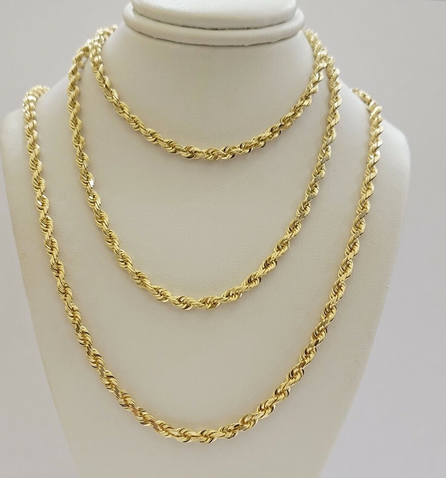 Solid 14k Gold Rope Chain Necklace 4mm 18" - 30" Inch REAL 14KT Yellow Gold - Reva Jeweler