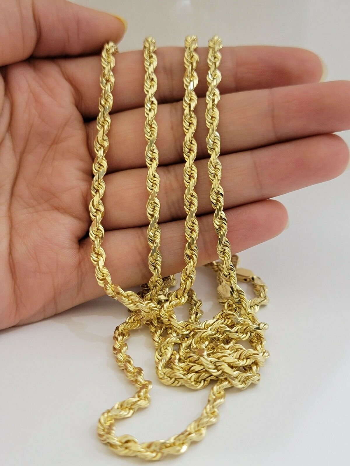 Solid 14k Gold Rope Chain Necklace 4mm 18" - 30" Inch REAL 14KT Yellow Gold - Reva Jeweler